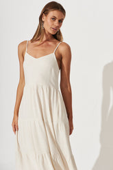 Oatmeal Linen Blend Midi Sundress by Utopia
